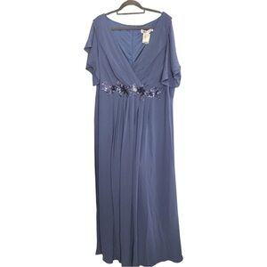 Ever Pretty Blue Flutter Sleeve V-Neck Maxi Gown